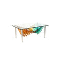 **Table basse moderne en verre avec design ondulé multicolore**