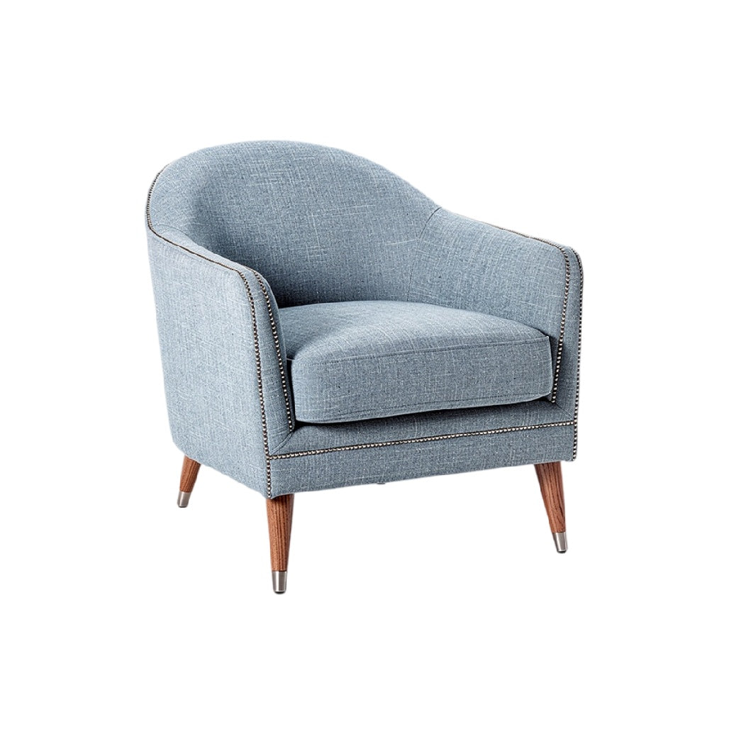 **Fauteuil moderne en tissu gris avec pieds en bois**