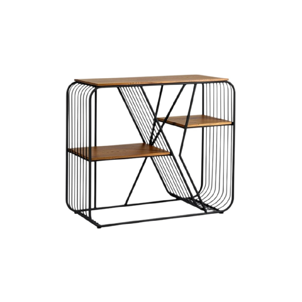 **Titre technique : Étagère en métal et bois avec design moderne et étagères ouvertes**